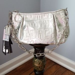 Coach Limited Edition Silver Poppy Etched Bag